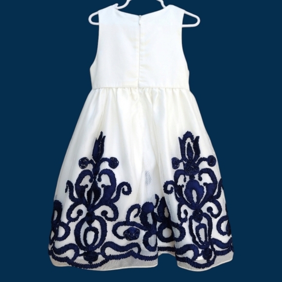 American Princess White /Navy Velvet Formal Dress 5 - Picture 3 of 9